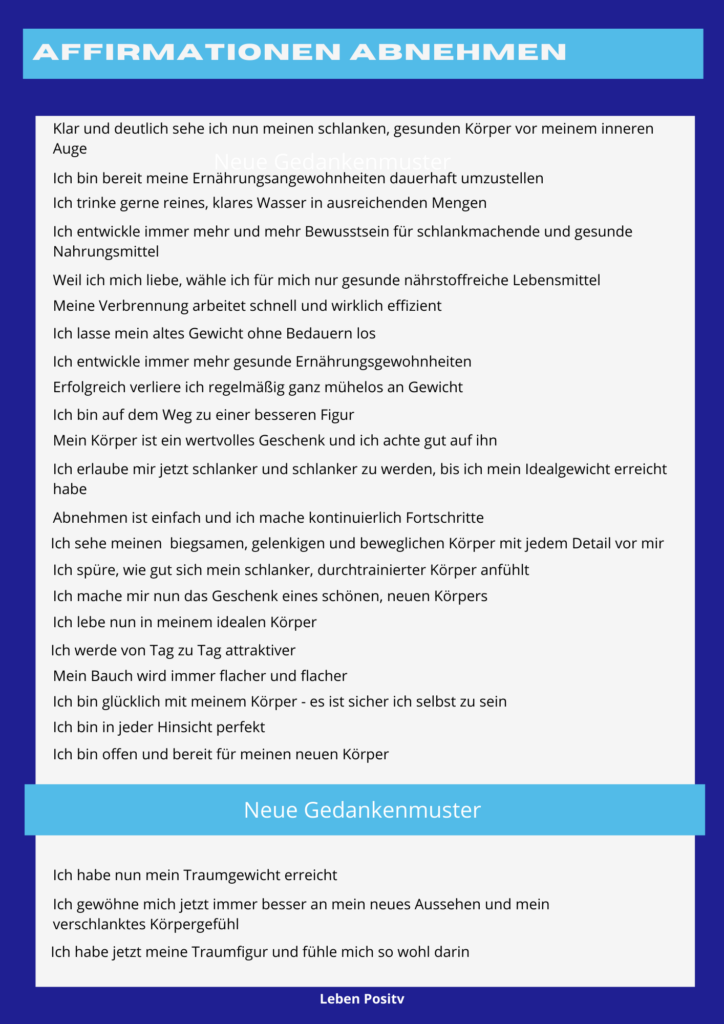 Affirmationssammlung Gewicht verlieren