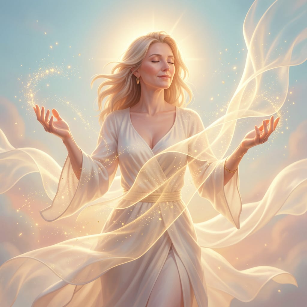 Reife Frau verkörpert weibliche Kraft, Intuition und tiefe Selbstverbindung.