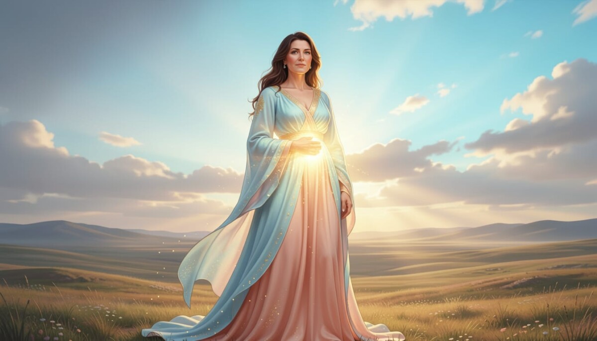 Reife Frau im mystischen Frühlingslicht als Symbol für Neubeginn ab 50.